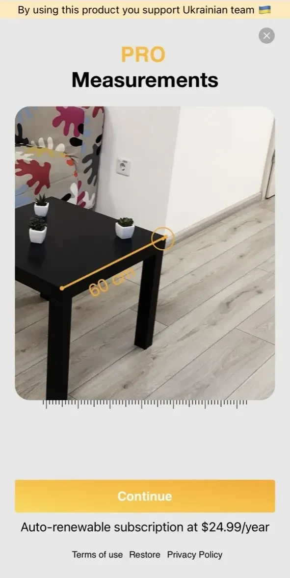 The Tape Measure Арр paywall screen