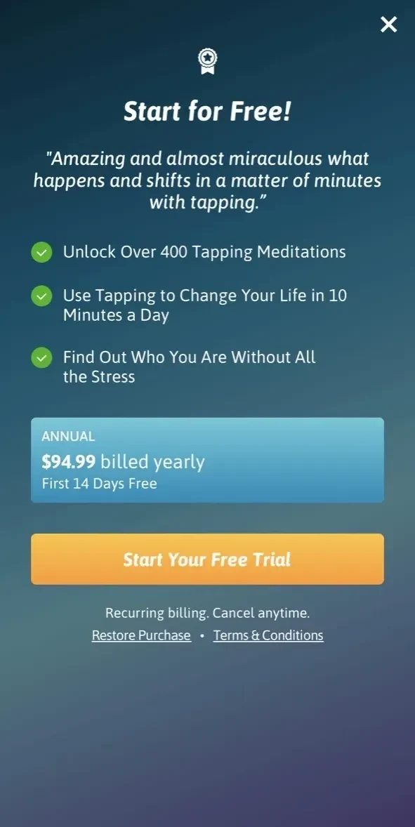 The Tapping Solution paywall screen