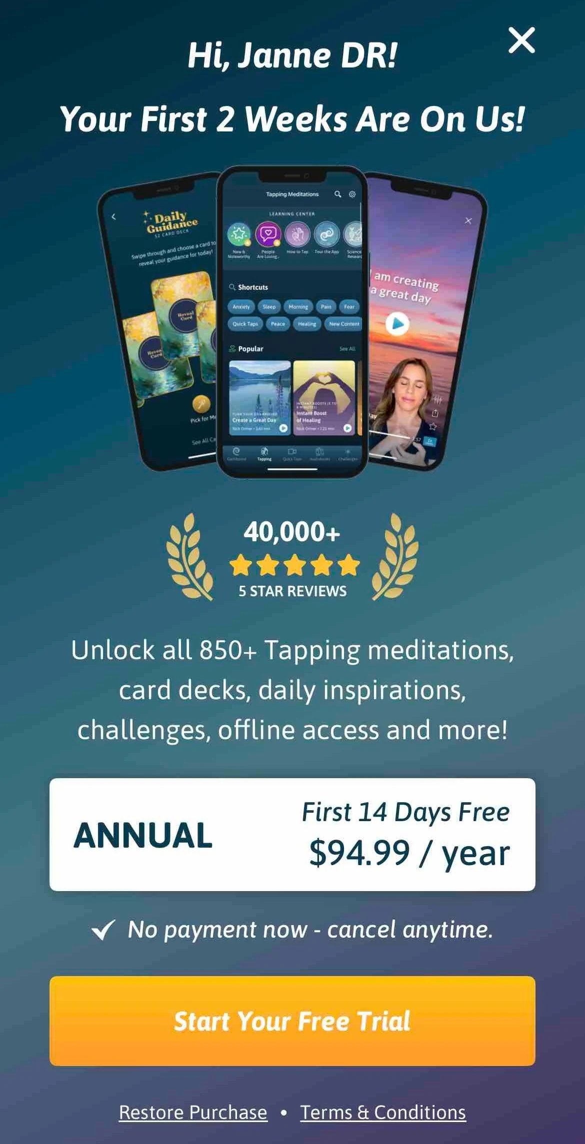The Tapping Solution paywall screen