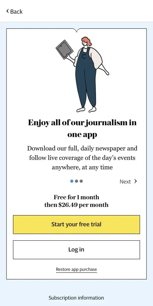 The Telegraph paywall screen
