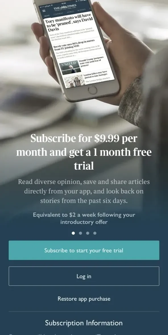 The Times of London paywall screen