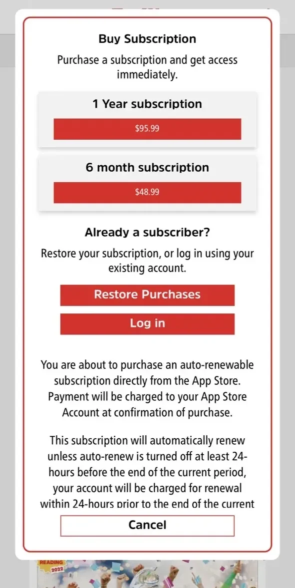The Week Junior paywall screen