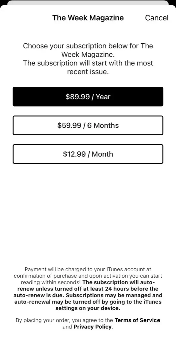 The Week Magazine US paywall screen
