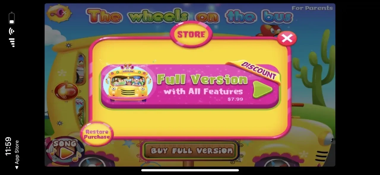 The Wheels On The Bus paywall screen