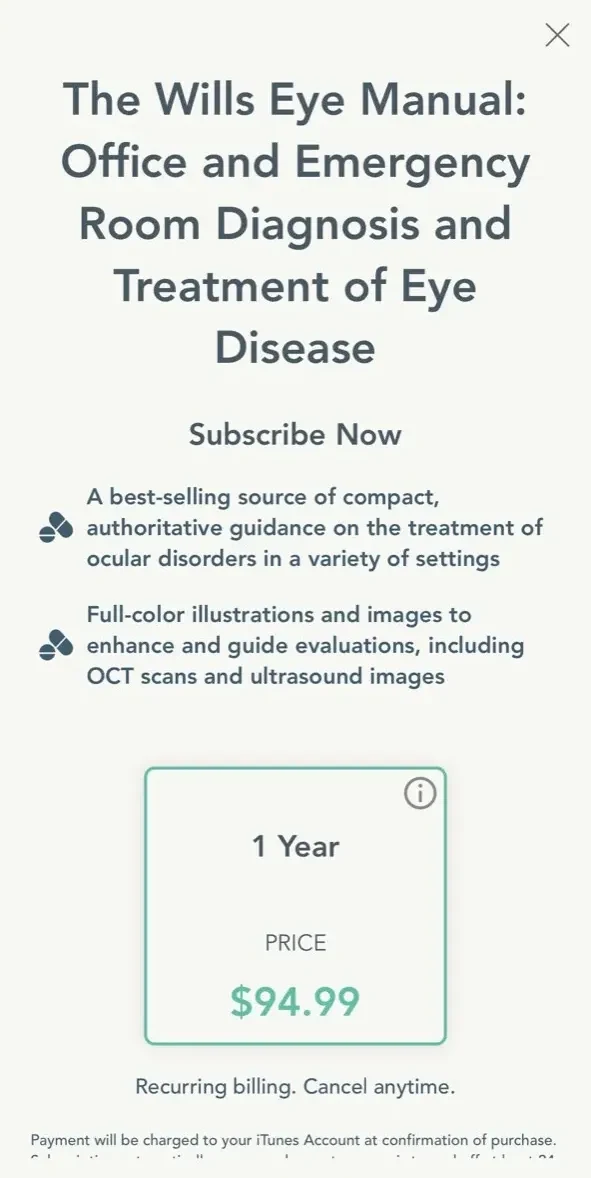 The Wills Eye Manual paywall screen
