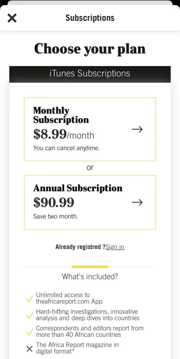 TheAfricaReport paywall screen