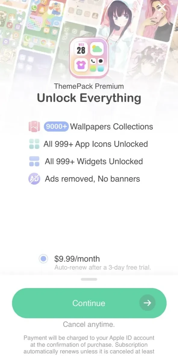 ThemePack paywall screen