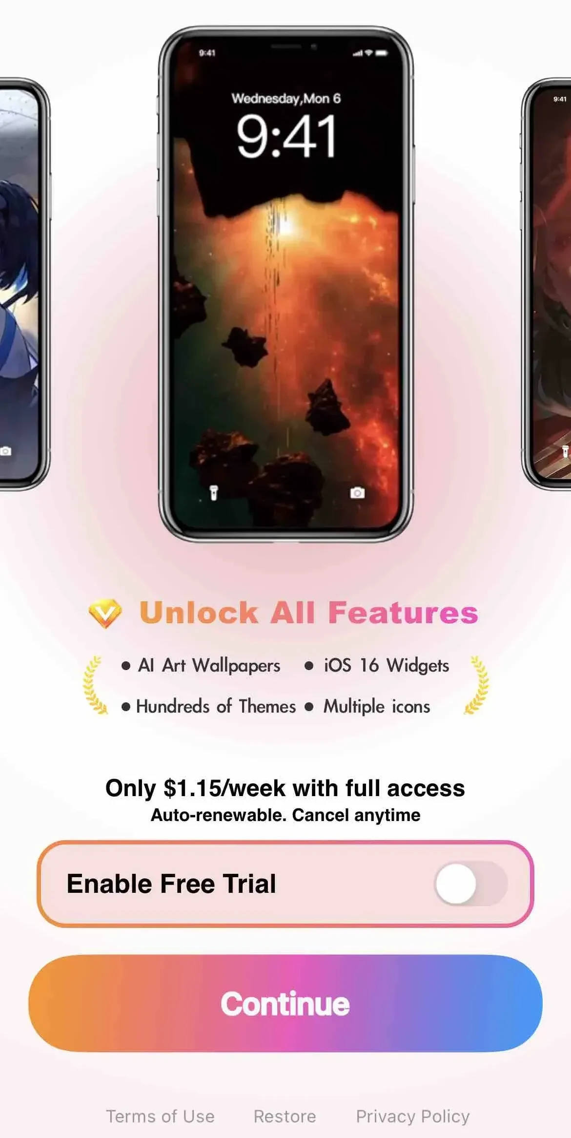 Themes paywall screen