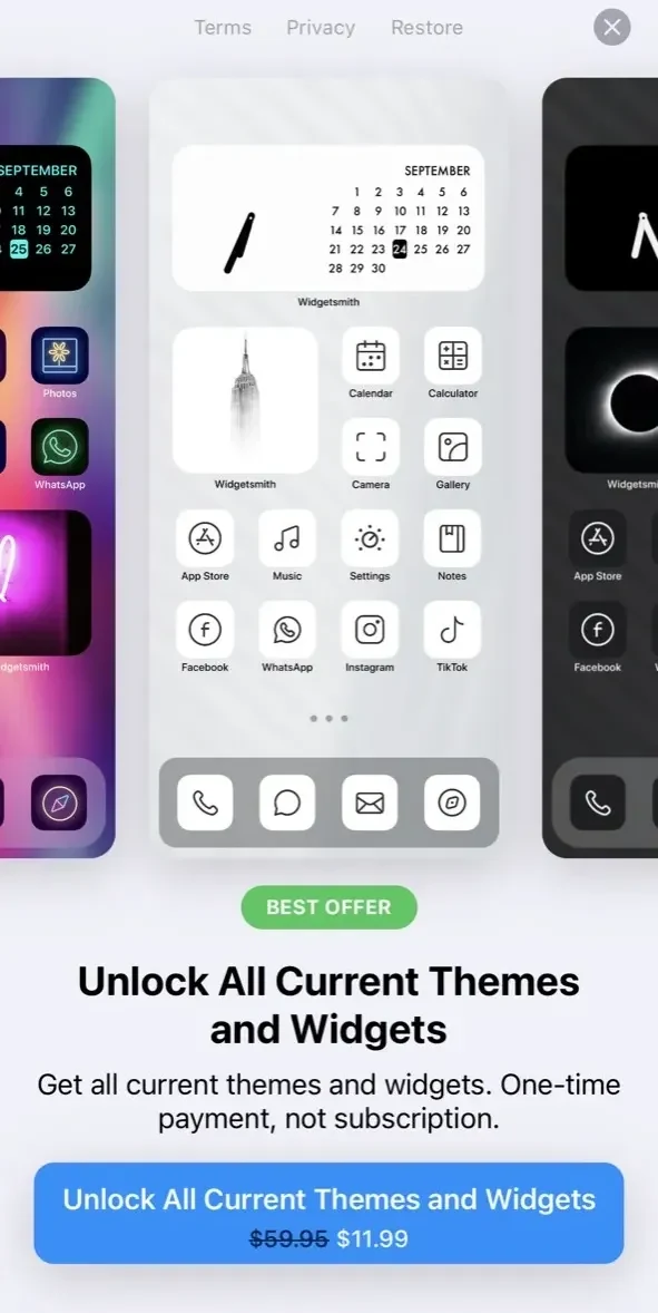 Themes paywall screen