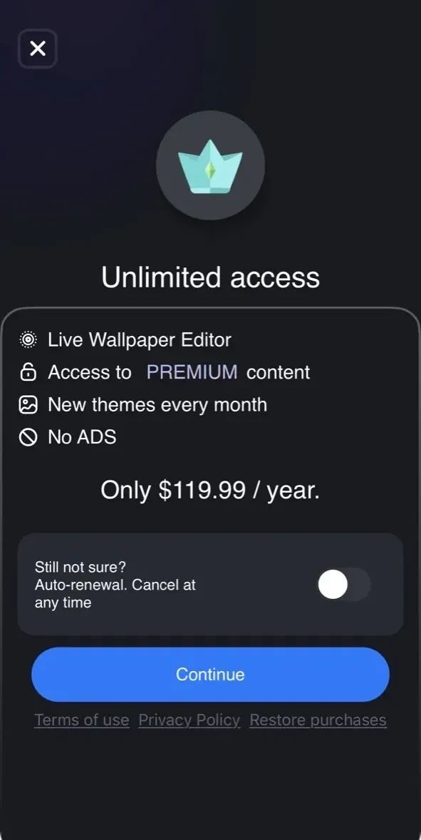 Themez paywall screen