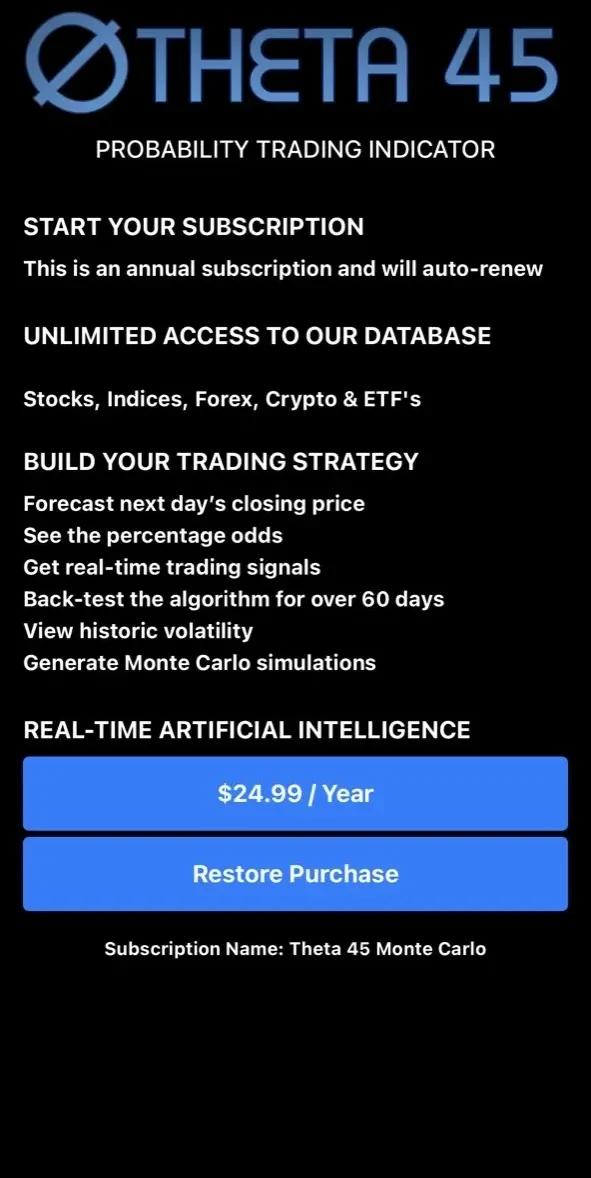 Theta 45 paywall screen