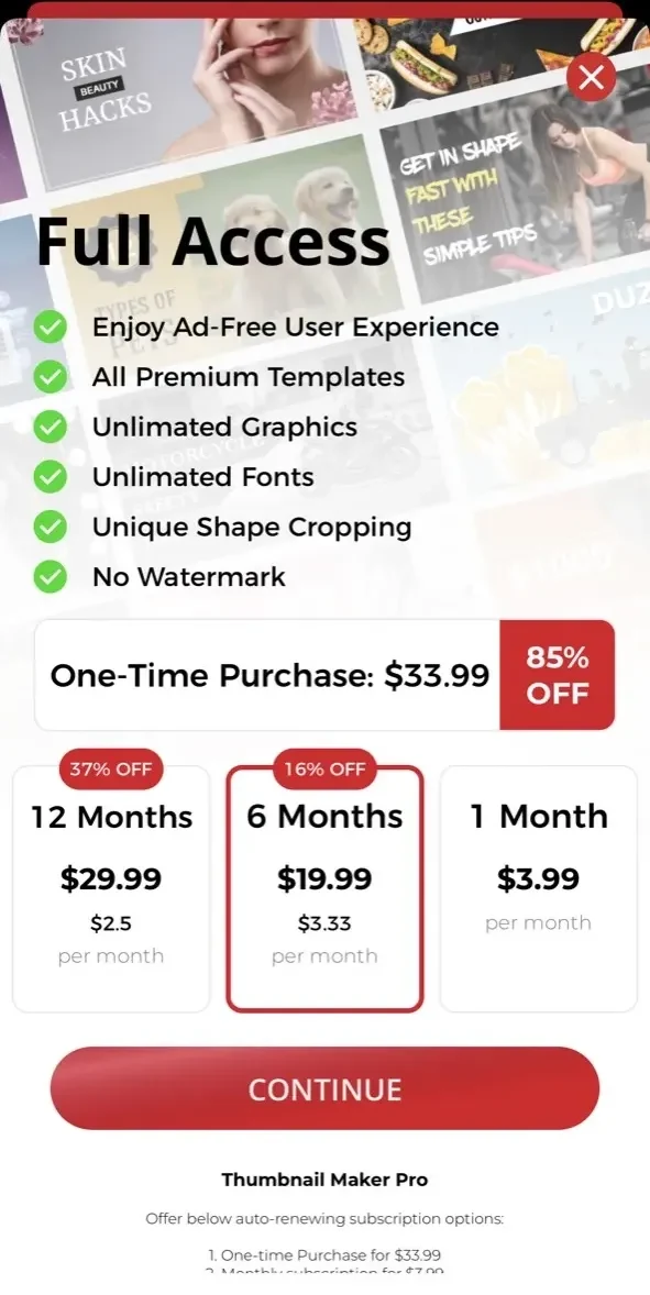 Thumbnail Maker paywall screen