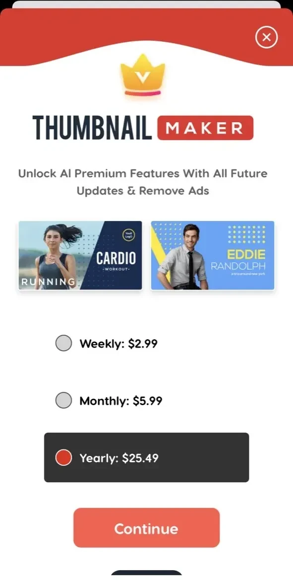 Thumbnail Maker For Yt Video paywall screen
