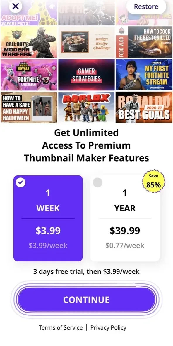 Thumbnail Maker paywall screen