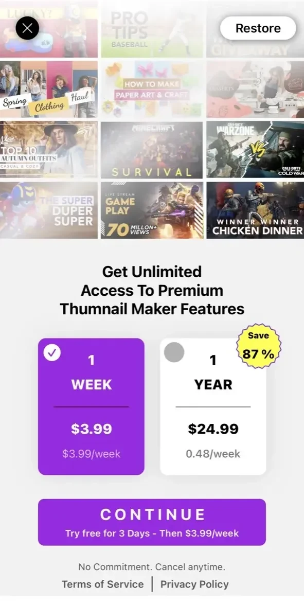 Thumbnail Maker Studio paywall screen