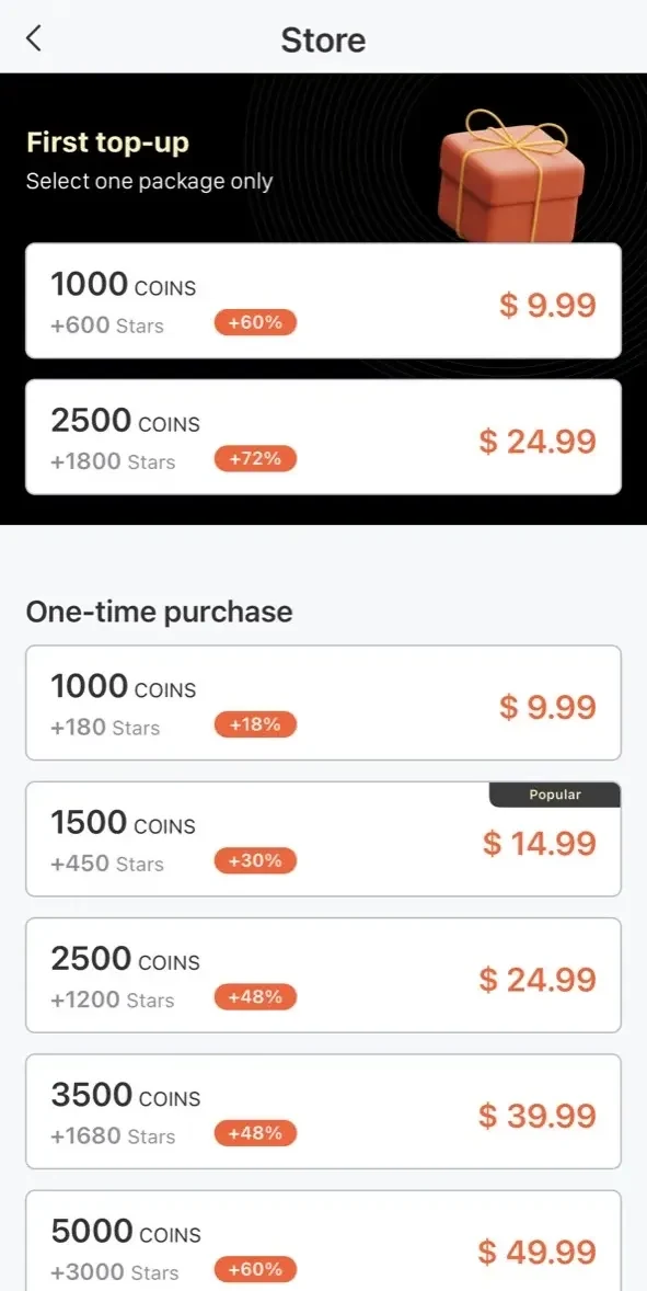 Tiamore paywall screen