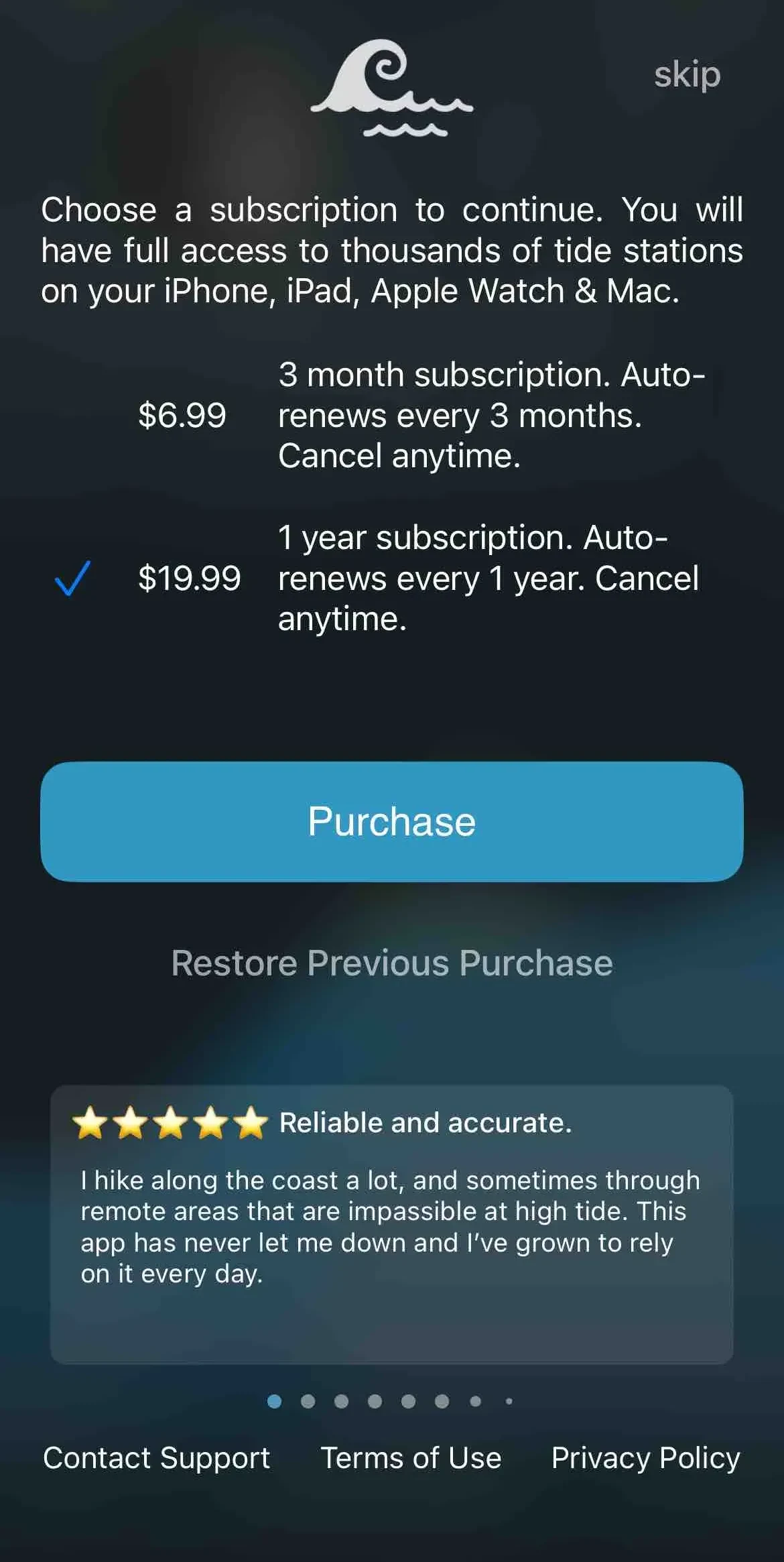 Tide Alert paywall screen