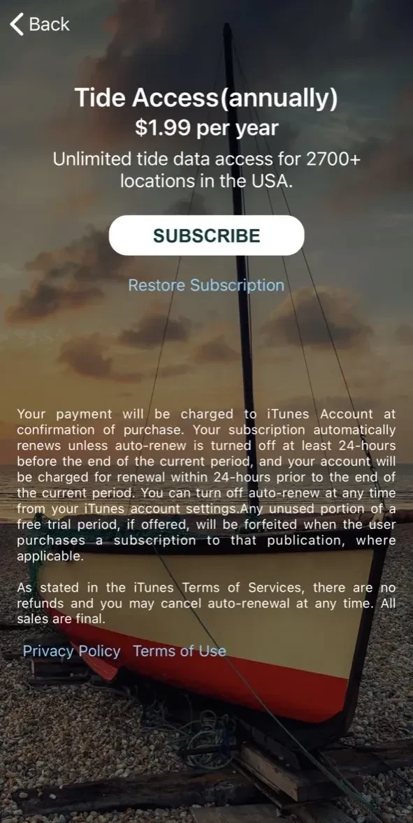 Tides USA paywall screen
