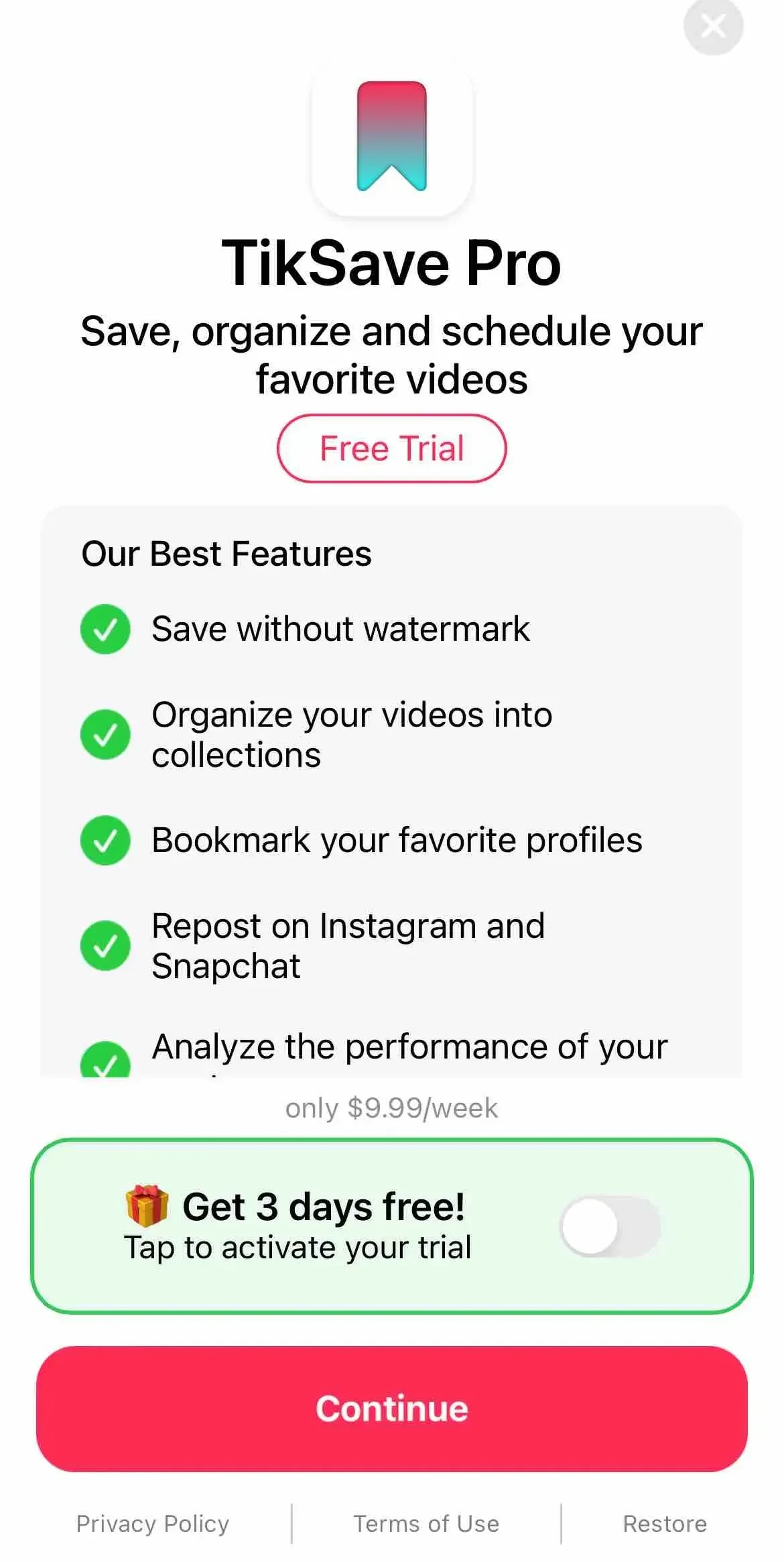TikSave paywall screen