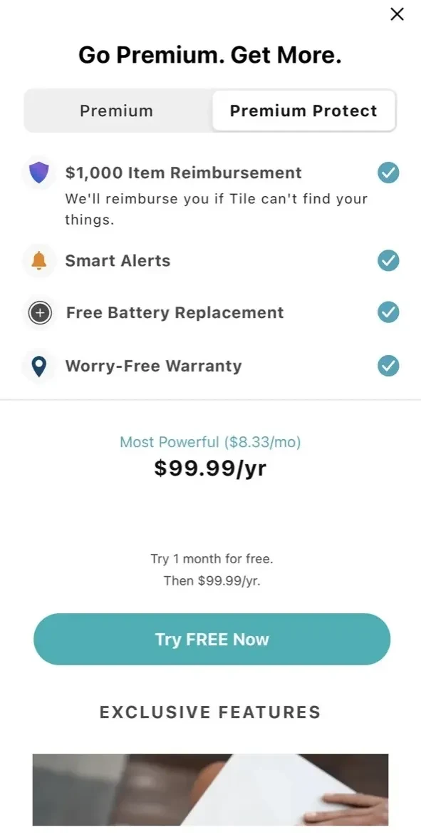 Tile paywall screen