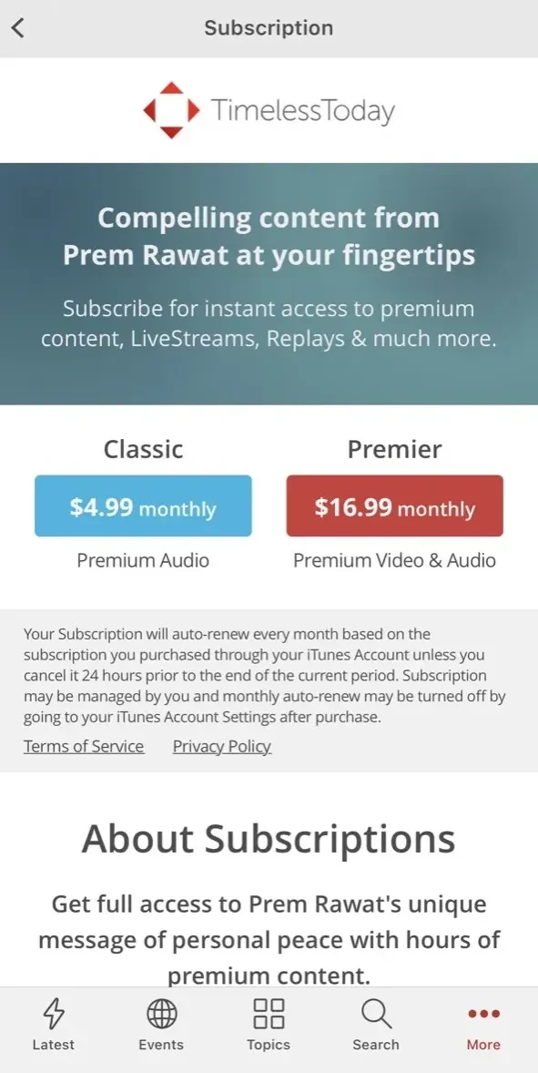 TimelessToday paywall screen