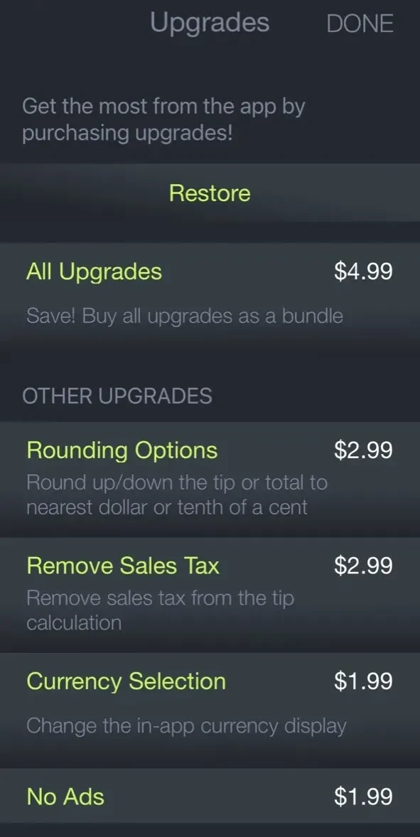 Tip Calculator % Tap Tip paywall screen
