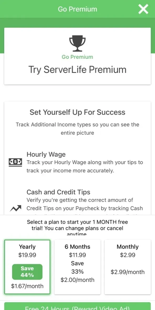 ServerLife paywall screen