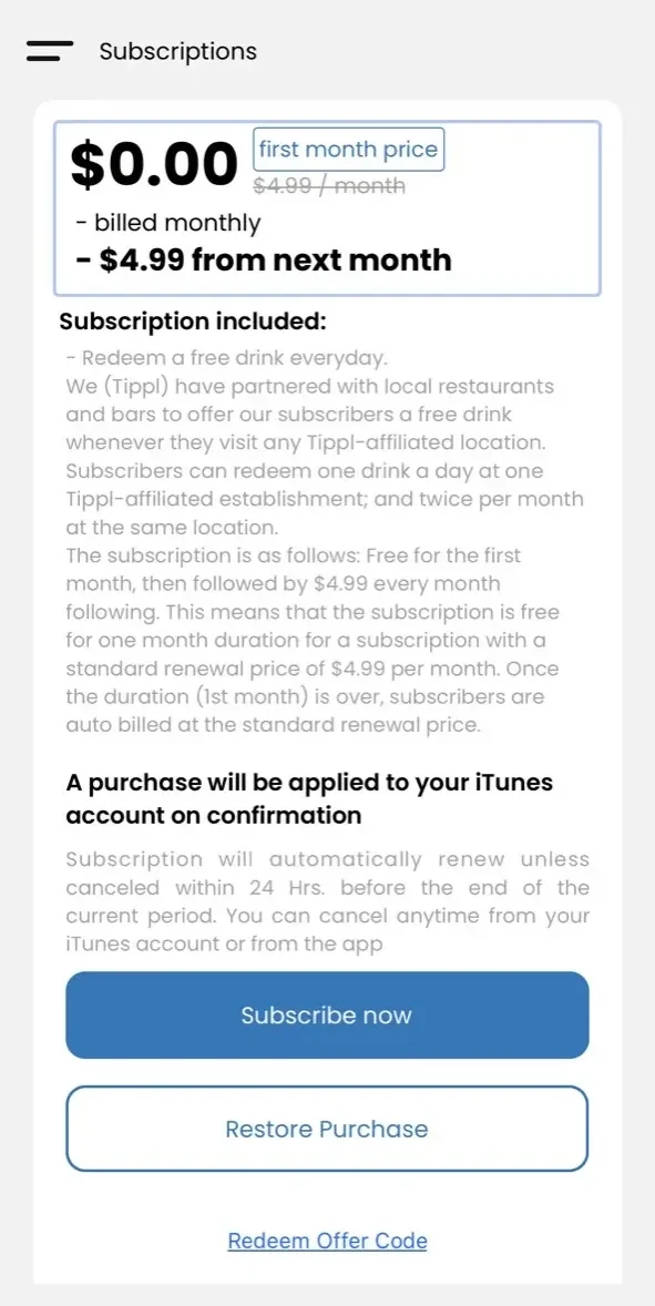 Tippl paywall screen