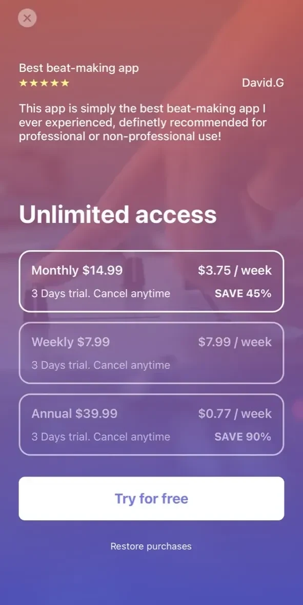 Tize paywall screen