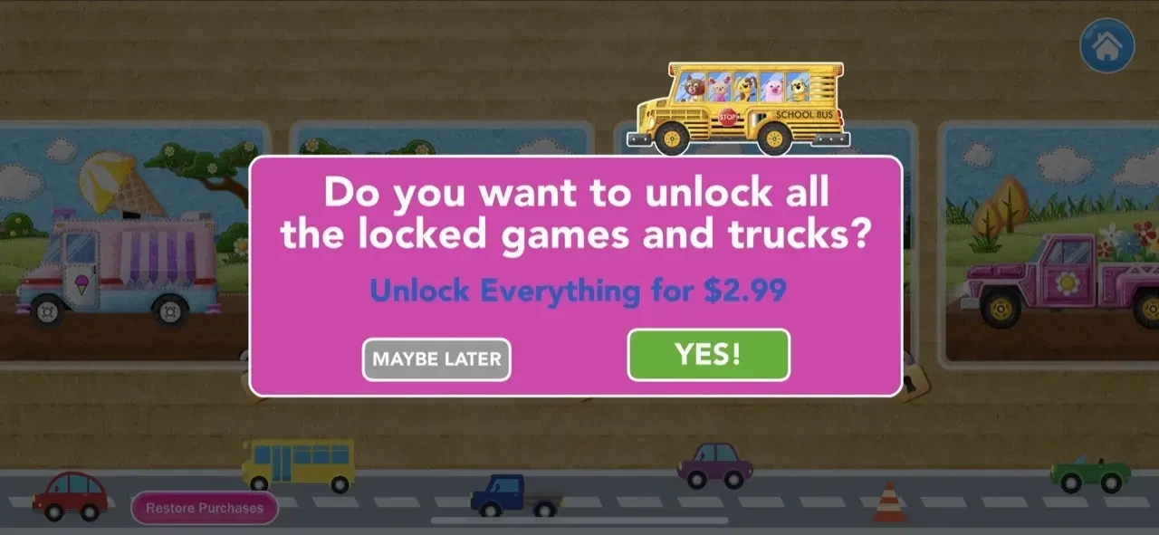 Toddler games for 2 year olds paywall screen