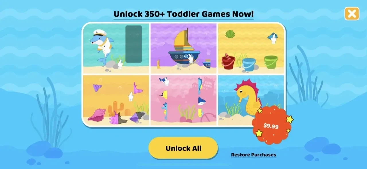 Toddler Games paywall screen