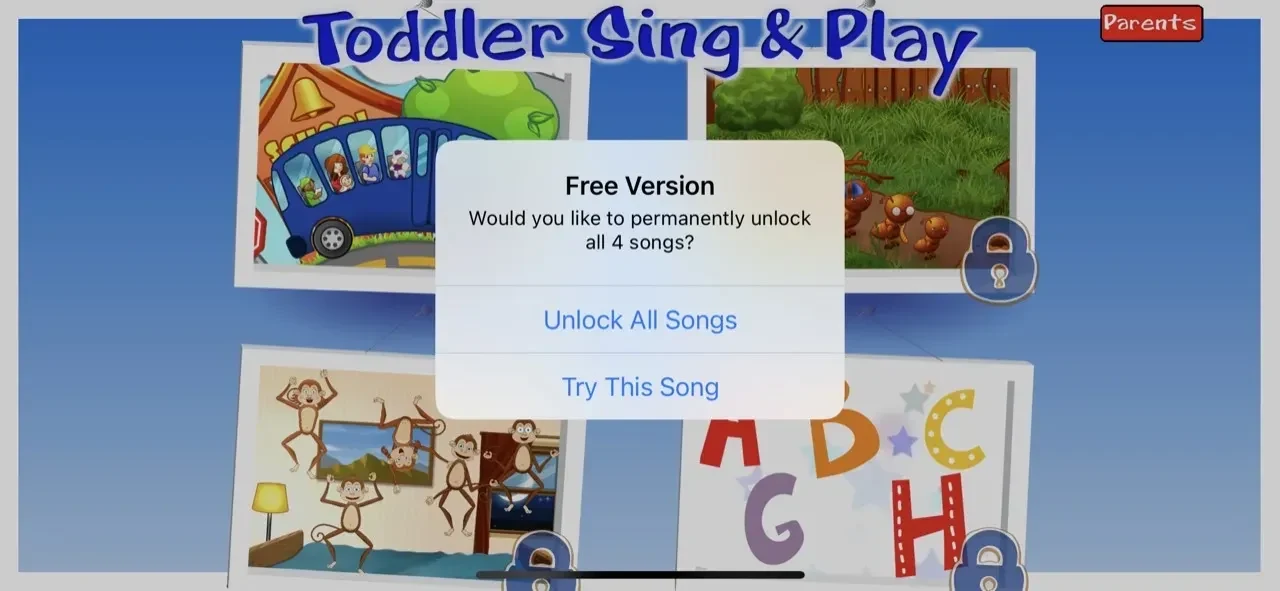 Toddler Sing paywall screen