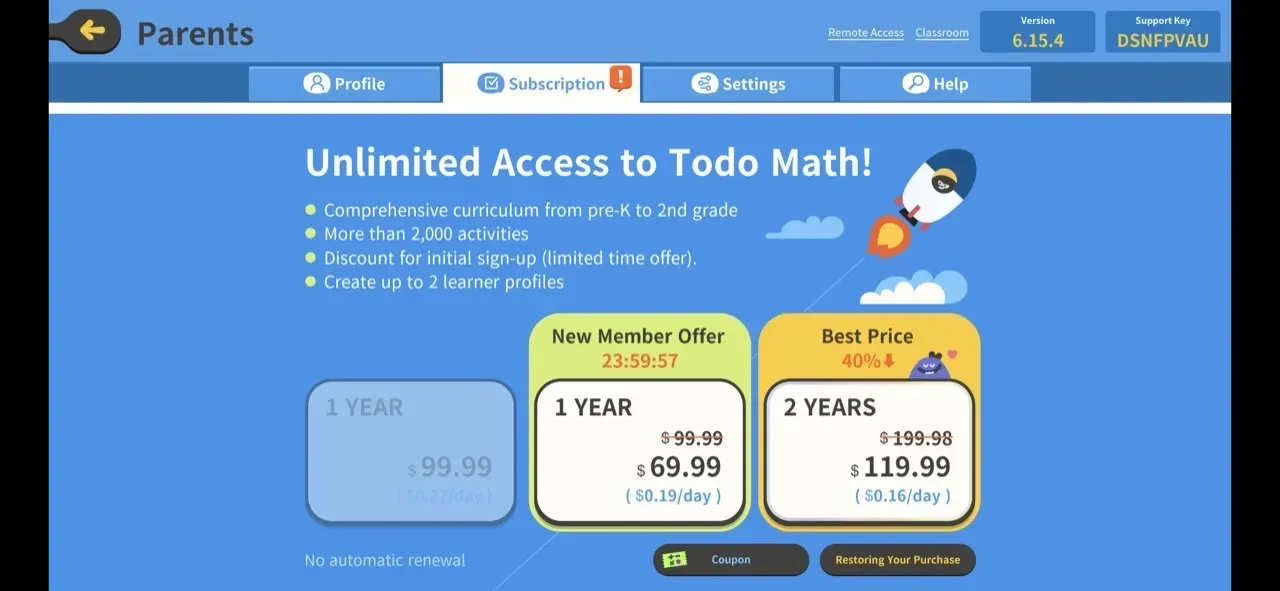 Todo Math paywall screen
