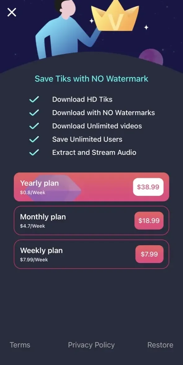TokRepost paywall screen