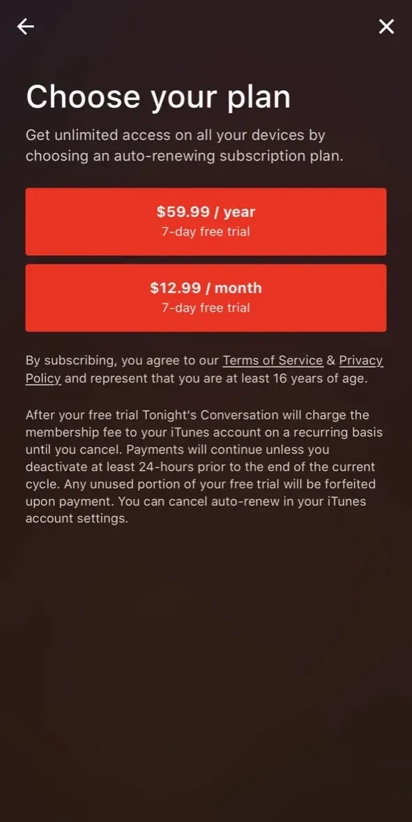 Tonight's Conversation paywall screen