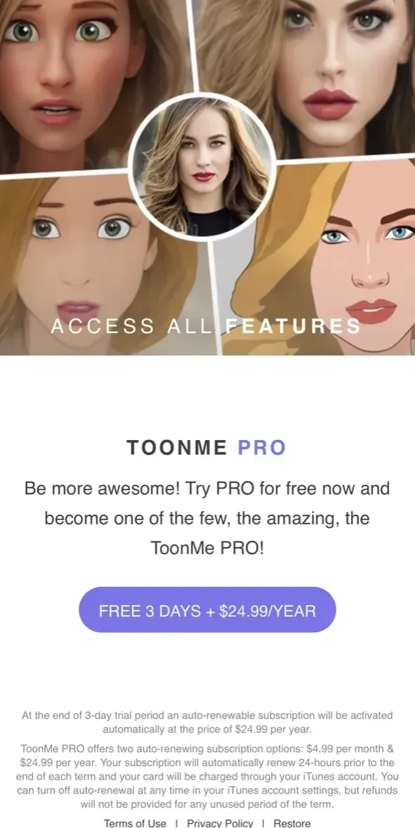 ToonMe paywall screen