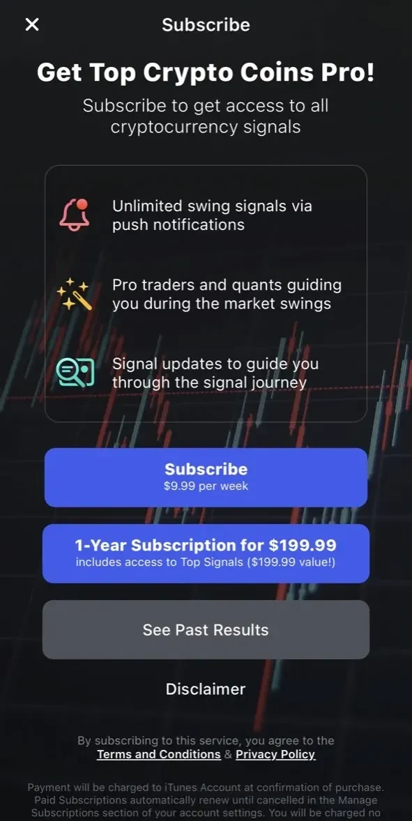Top Crypto Coins paywall screen