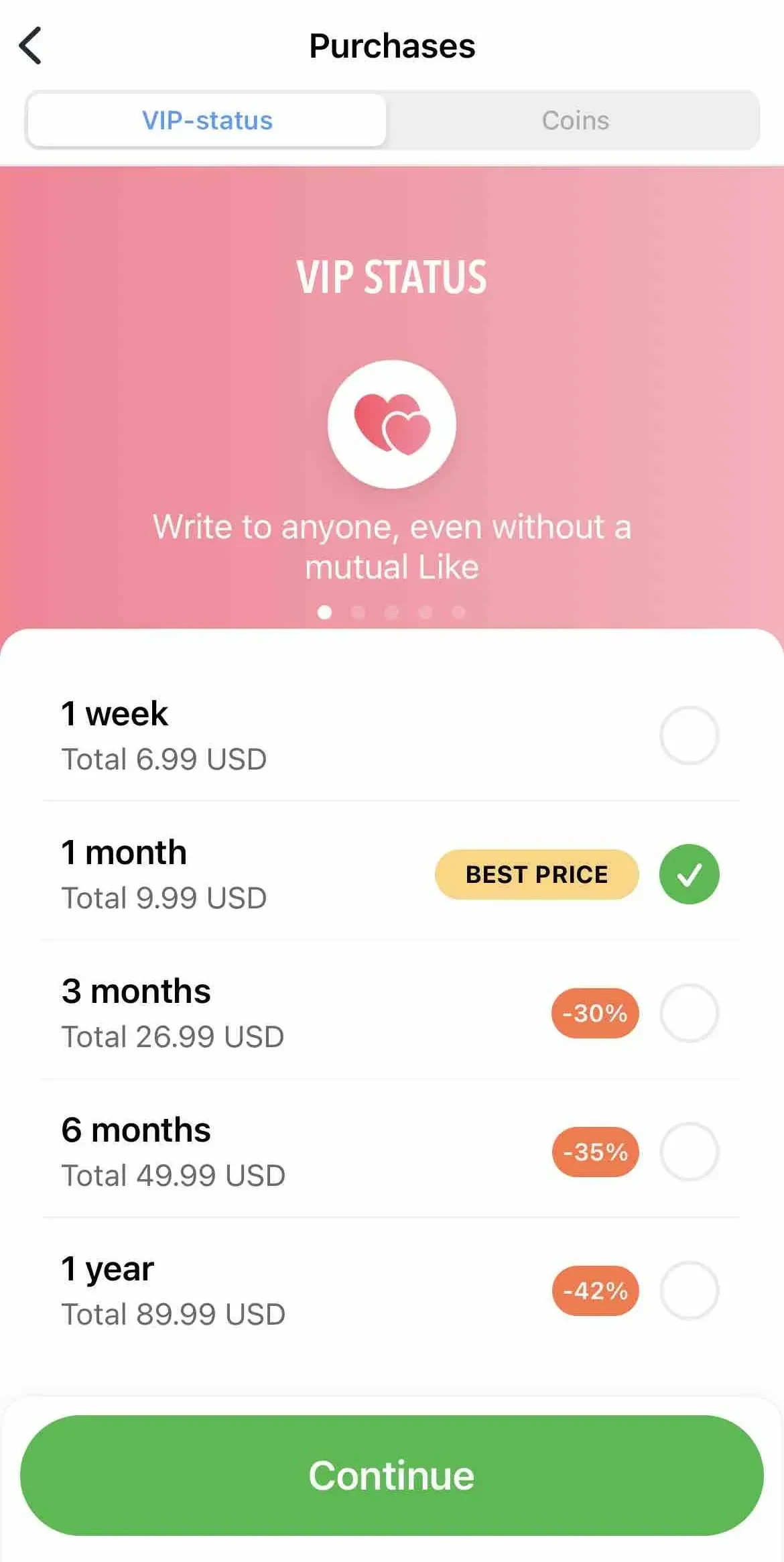 Topface paywall screen