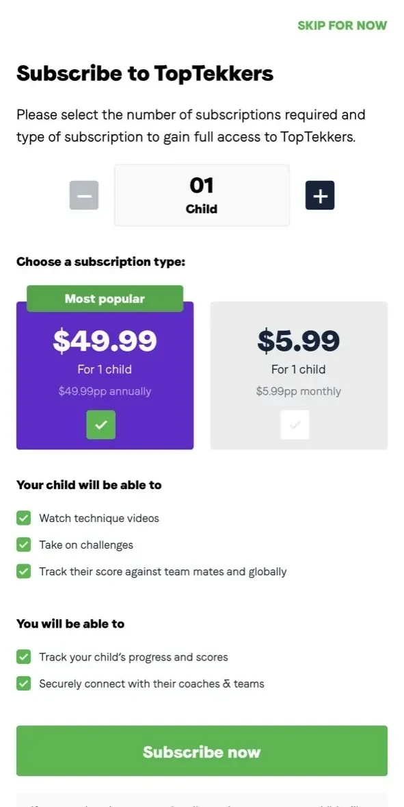 TopTekkers paywall screen