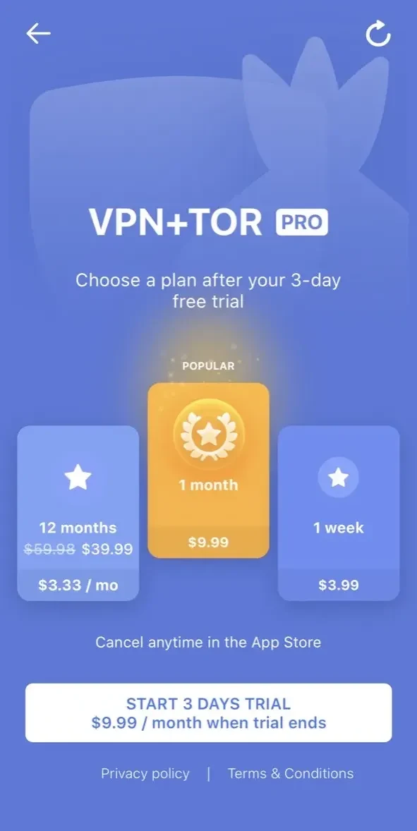 TOR Browser Private paywall screen