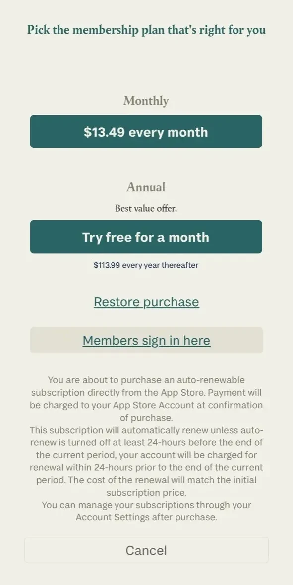 Tortoise paywall screen