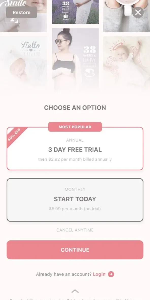 Totsie paywall screen