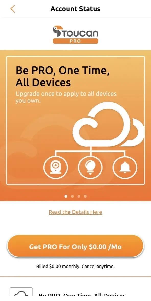 Toucan Smart Home paywall screen