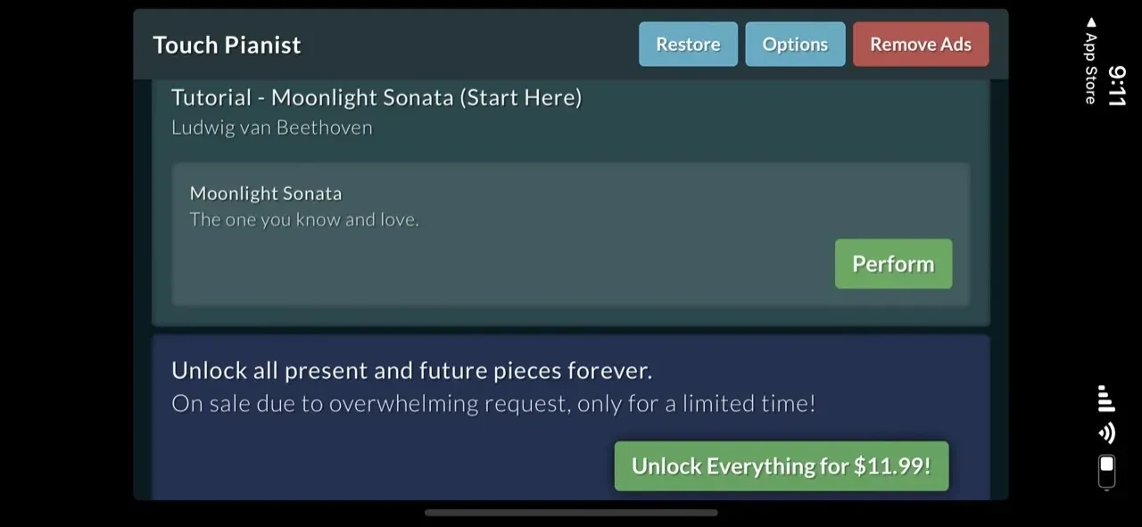 Touch Pianist paywall screen