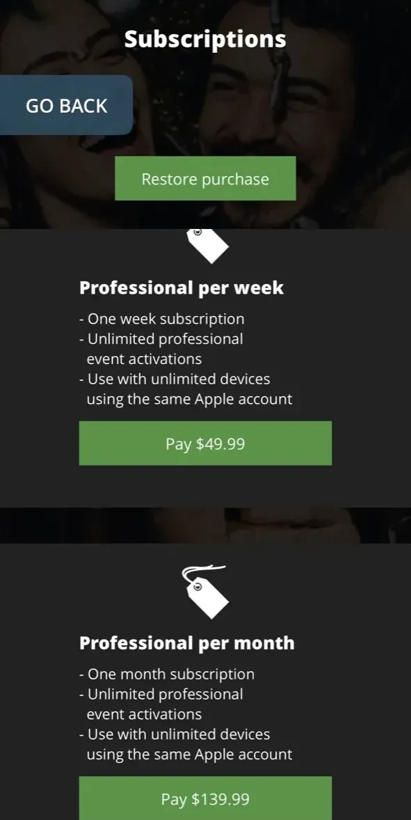 Touchpix paywall screen