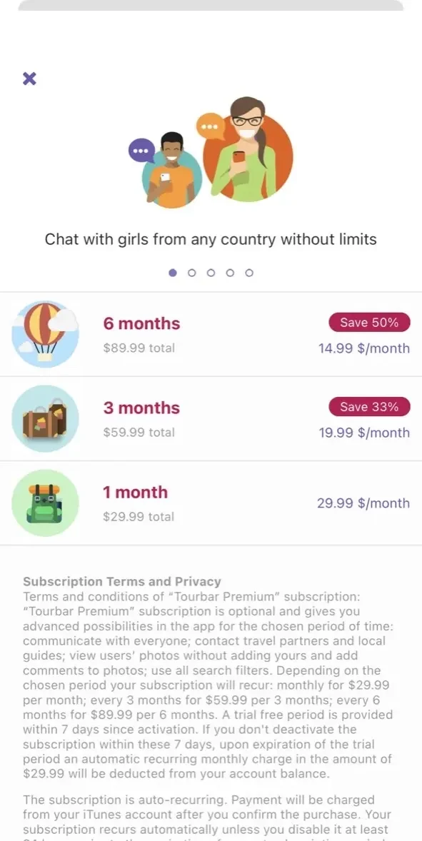 TourBar paywall screen