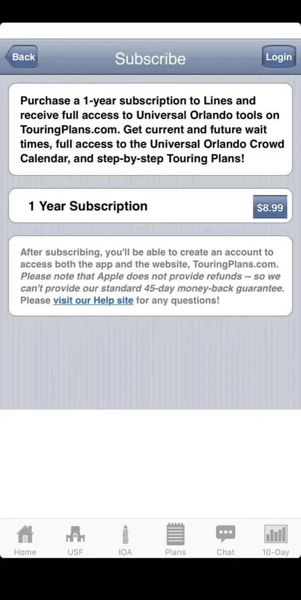 TouringPlans Lines Universal Orlando paywall screen