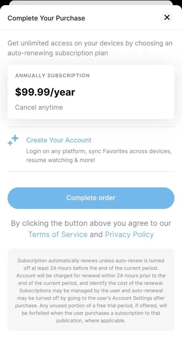 Toveedo paywall screen