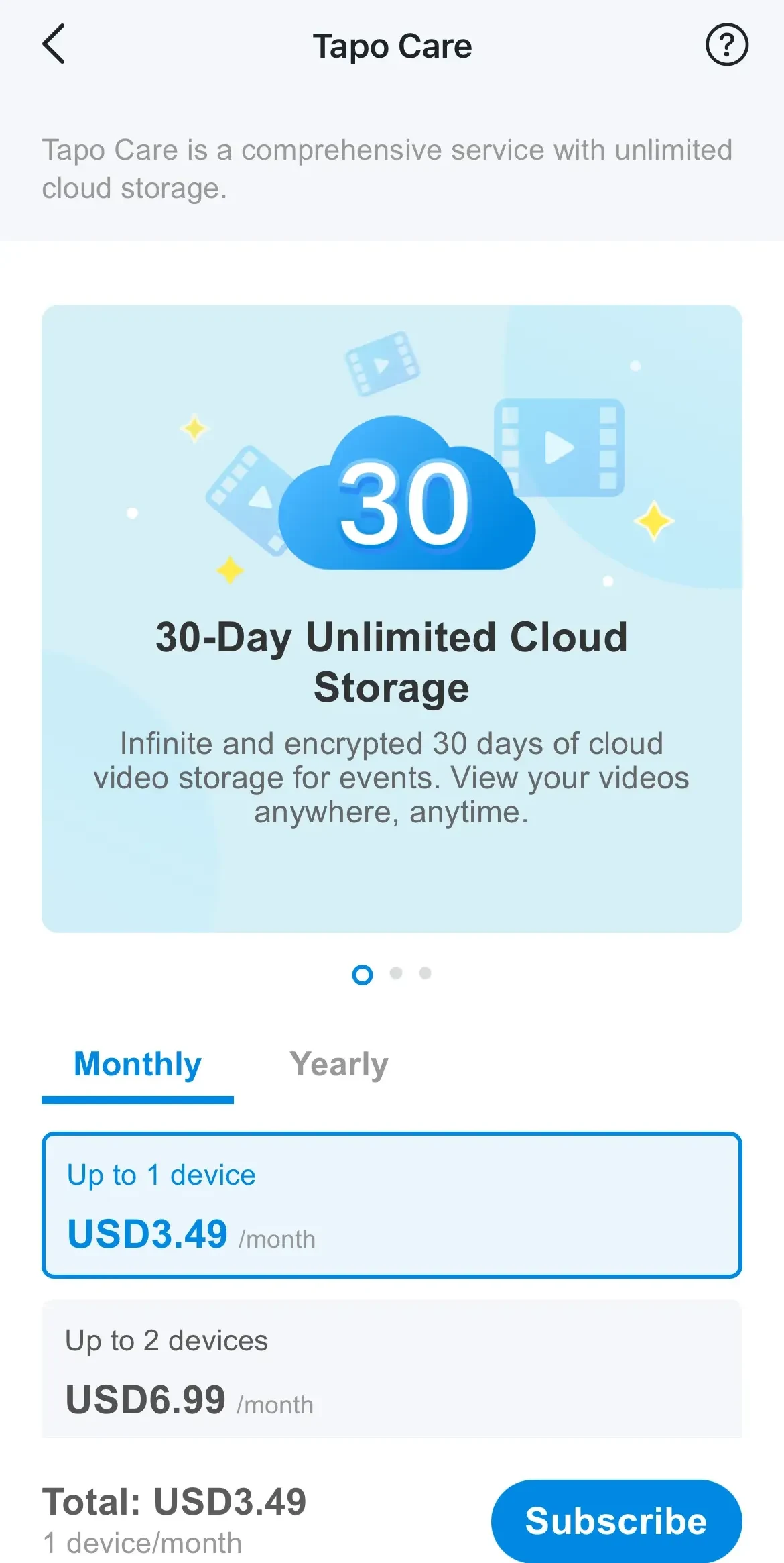 TP-Link Tapo paywall screen