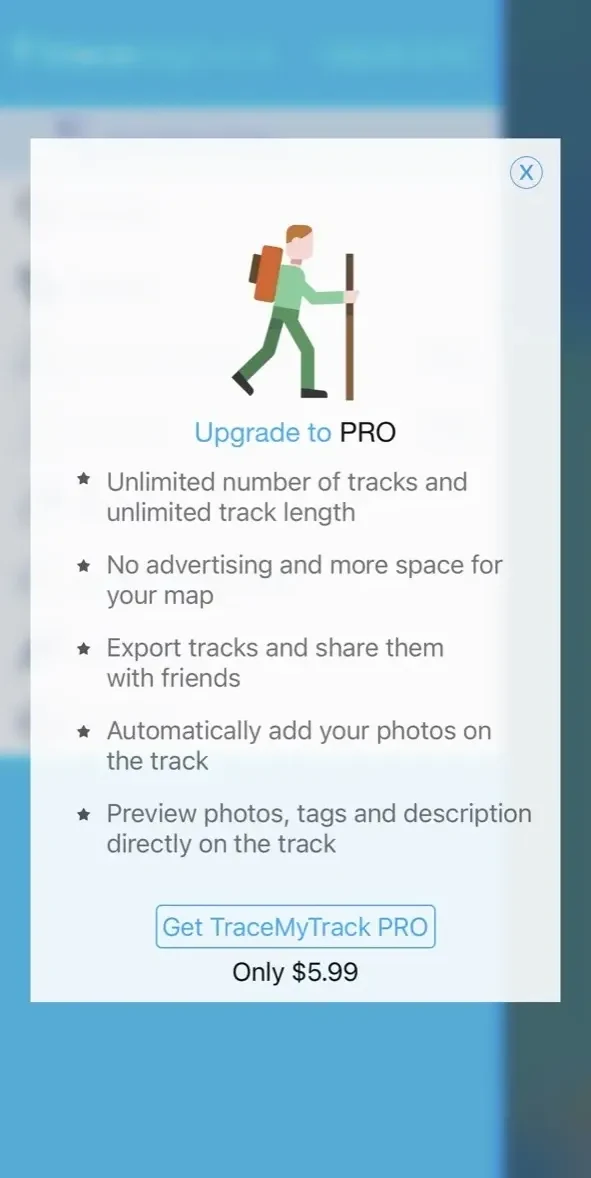 TraceMyTrack paywall screen